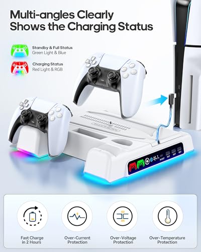PS5 Stand with Dual Controller Charging Station and 3-Level Fan R617190