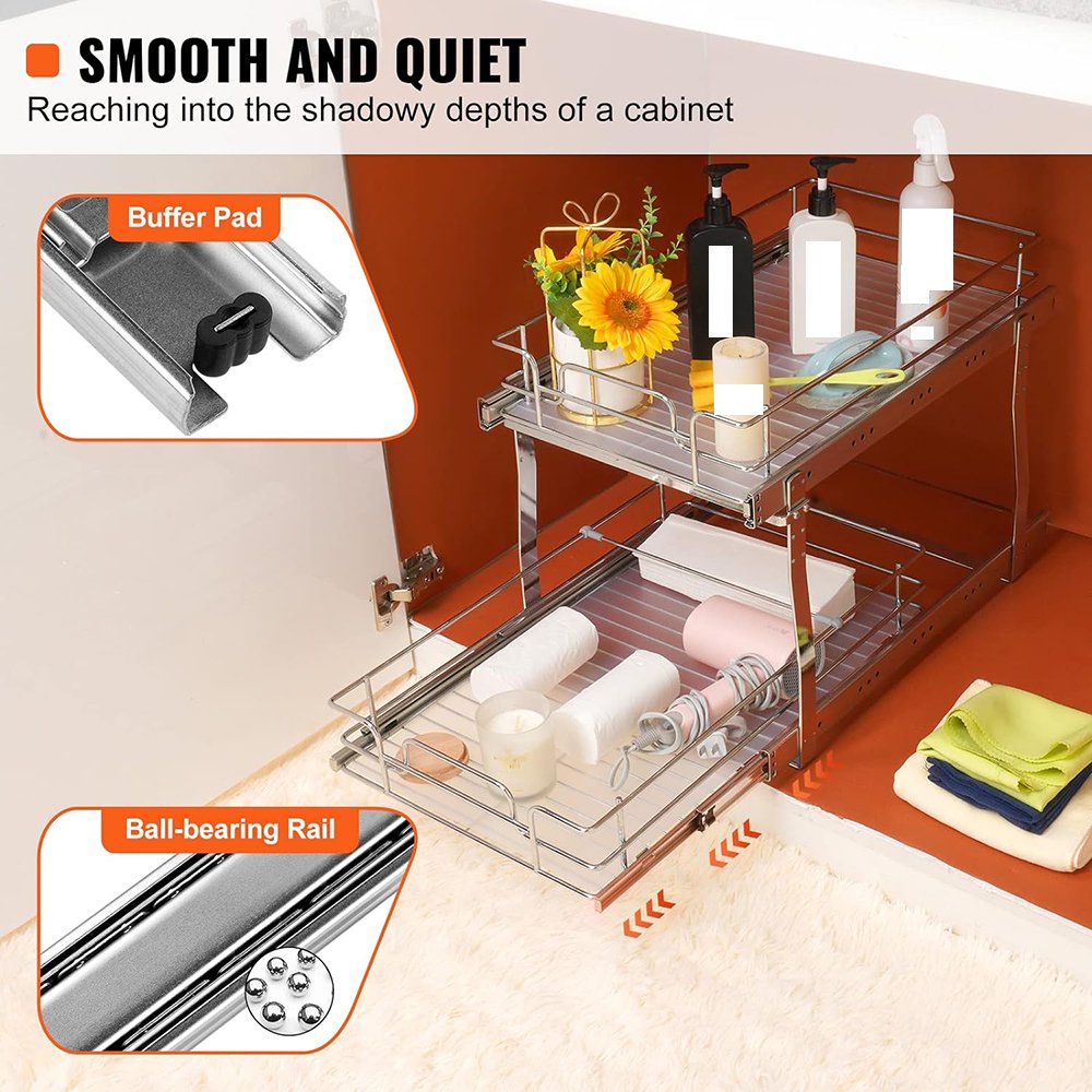 Chrome-Plated Steel 2 Tier Slide Out Cabinet Organizer H1859