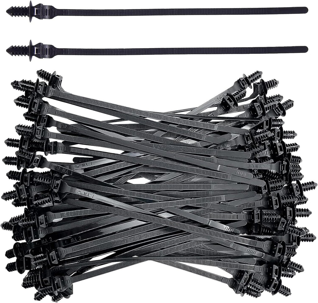 100 PCS Black Nylon Push Mount Cable Tie F464