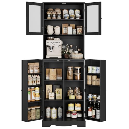 White Tall Storage Cabinet with Microwave Stand and Adjustable Shelves Q553