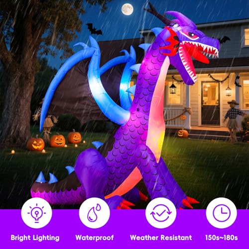 8FT Halloween Inflatables Dragon Decorations with Built-in LED Lights J77328
