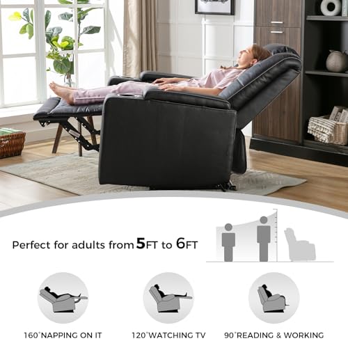 Black Leather Electric Recliner Chair with USB Ports Cup Holders L876091