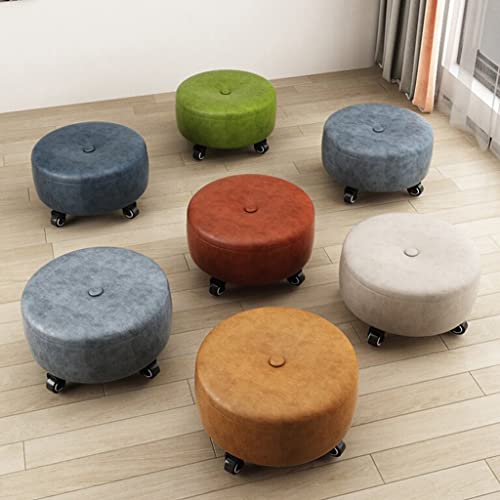 Red Leather Rolling Ottoman Stool with Wheels Y5150