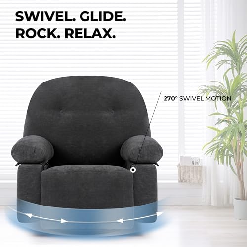 Oversized Manual Swivel Rocker Recliner Chair with Heat and USB I838