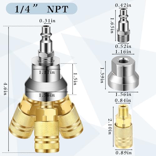 2 Pcs 3 Way Air Manifold Air Hose Splitter with 3 Steel Couplers and 1/4" Male NPT Plug P4429