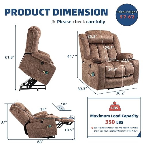 Gray Fabric Power Lift Recliner Chair with Massage and Heat H8918