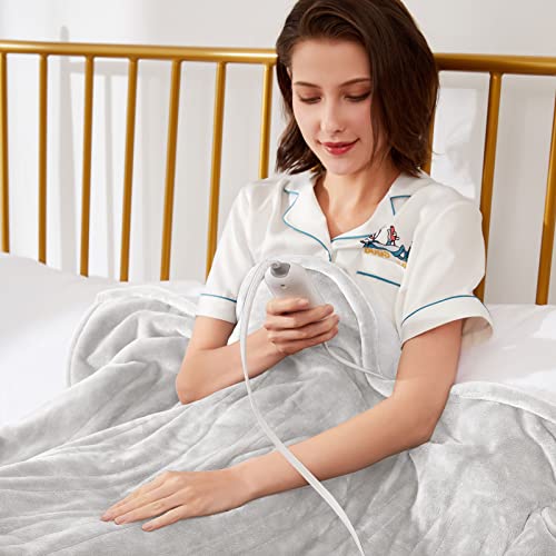 Blue 50x60 Inch Flannel Sherpa Heated Throw Blanket P728121