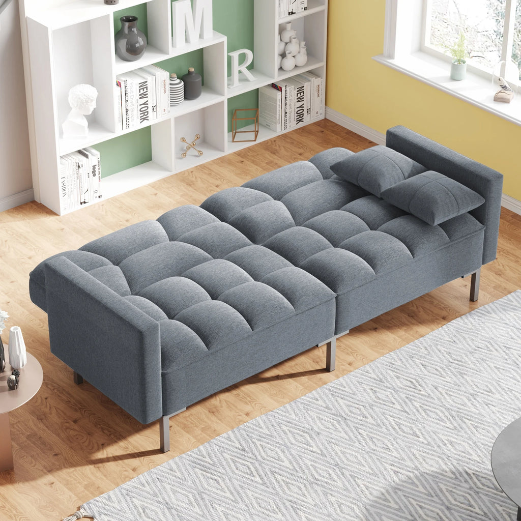 75" W Sectional Sofa Convertible Folding Futon Sofa Bed 3 Seat Couch with Linen Fabric T27027
