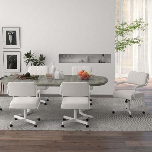 Set of Caster Swivel Tilt Dinning Chairs with Padded Armrest and Metal Frame C696