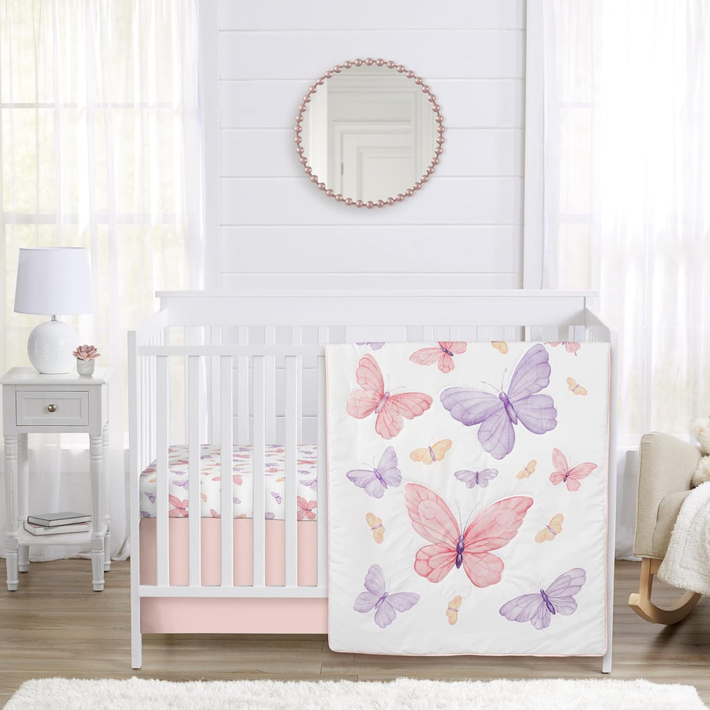 Pink and Purple Shabby Chic Butterfly Girl Baby Crib Bedding Set 3p F3004