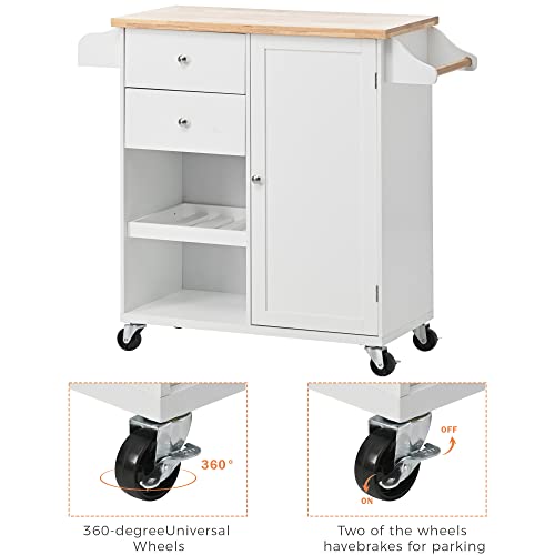 Kitchen Island Cart on Wheels with Storage, Rubberwood Top E22926