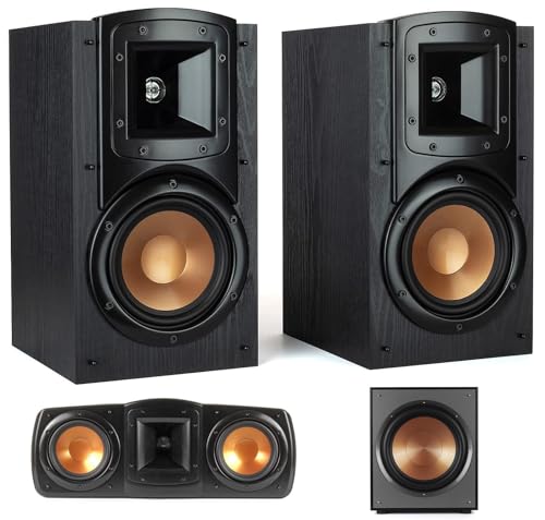 Black Bookshelf Speakers with Center Channel Speaker and Subwoofer Speaker F902