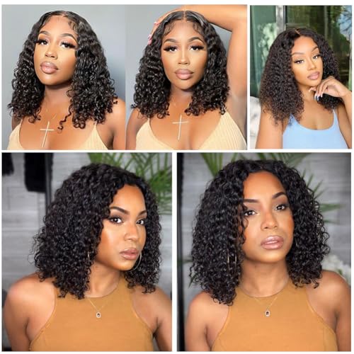Glueless Human Hair Deep Wave Bob Wig 4x4 Curly Lace Front Wig 180% Density 10 Inch S735
