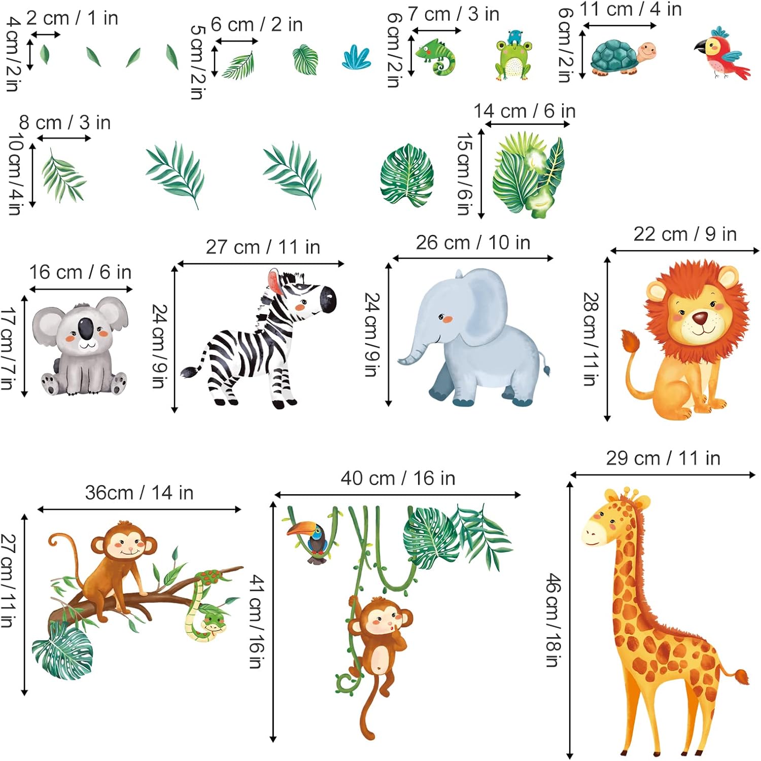 Jungle Animals Wall Decals Monkey Giraffe Elephant Wall Stickers Wall Decor F1269