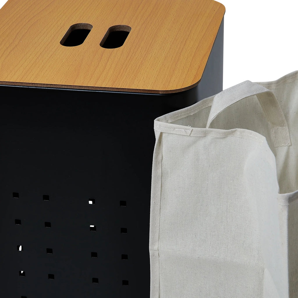 Matte Black Steel Laundry Hamper with Lid D29801