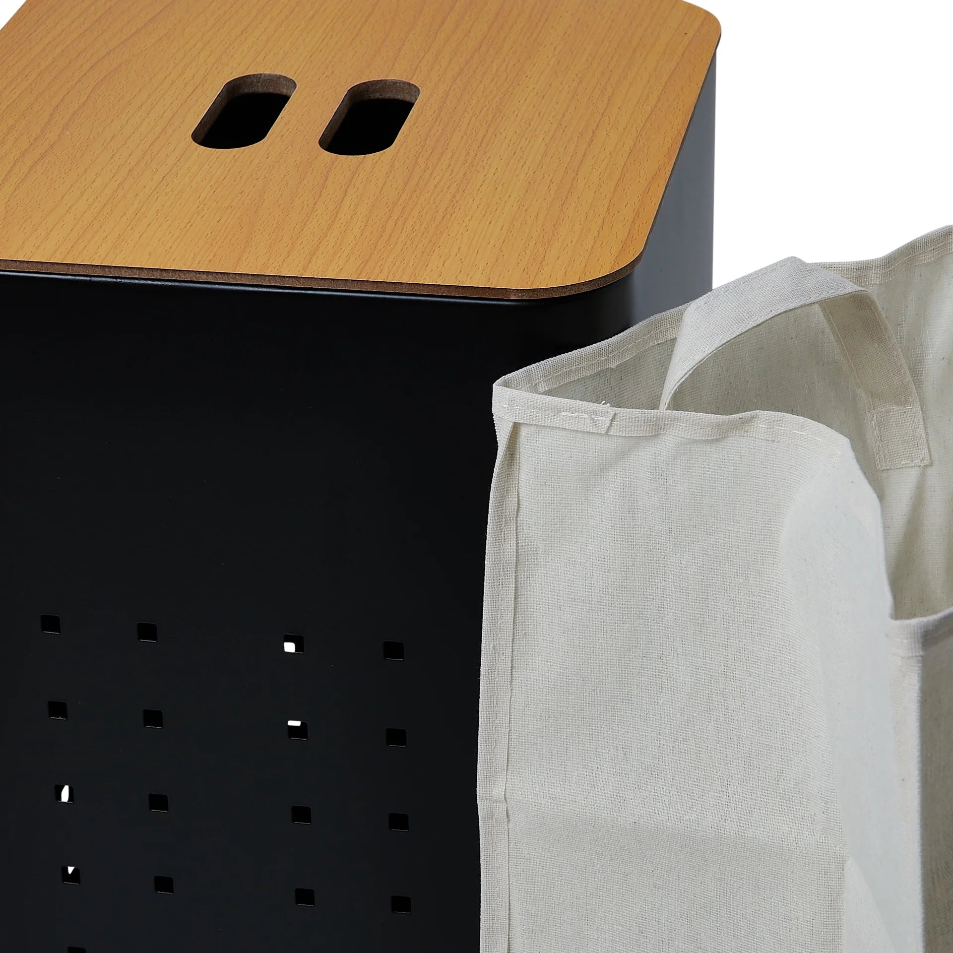 Matte Black Steel Laundry Hamper with Lid D29801