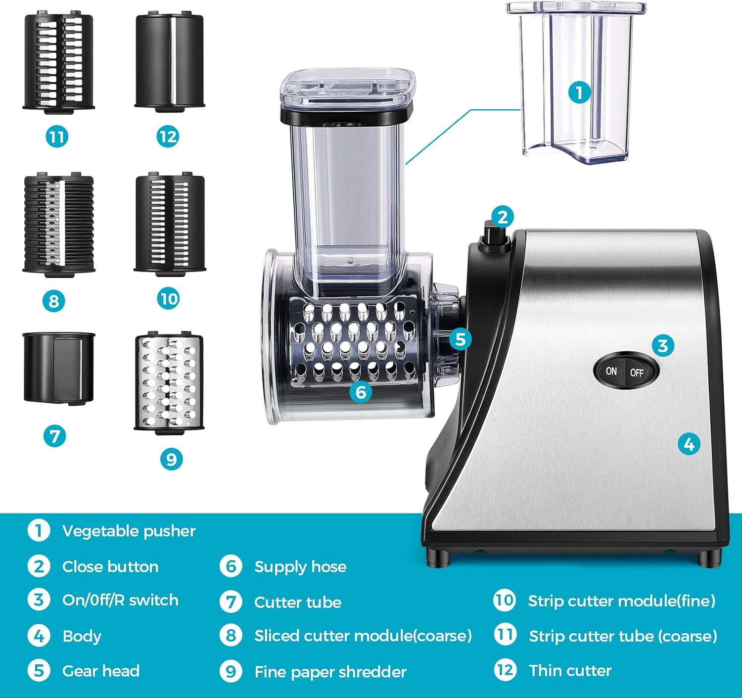 250W Electric Cheese Grater with 5 Attachments Q19685