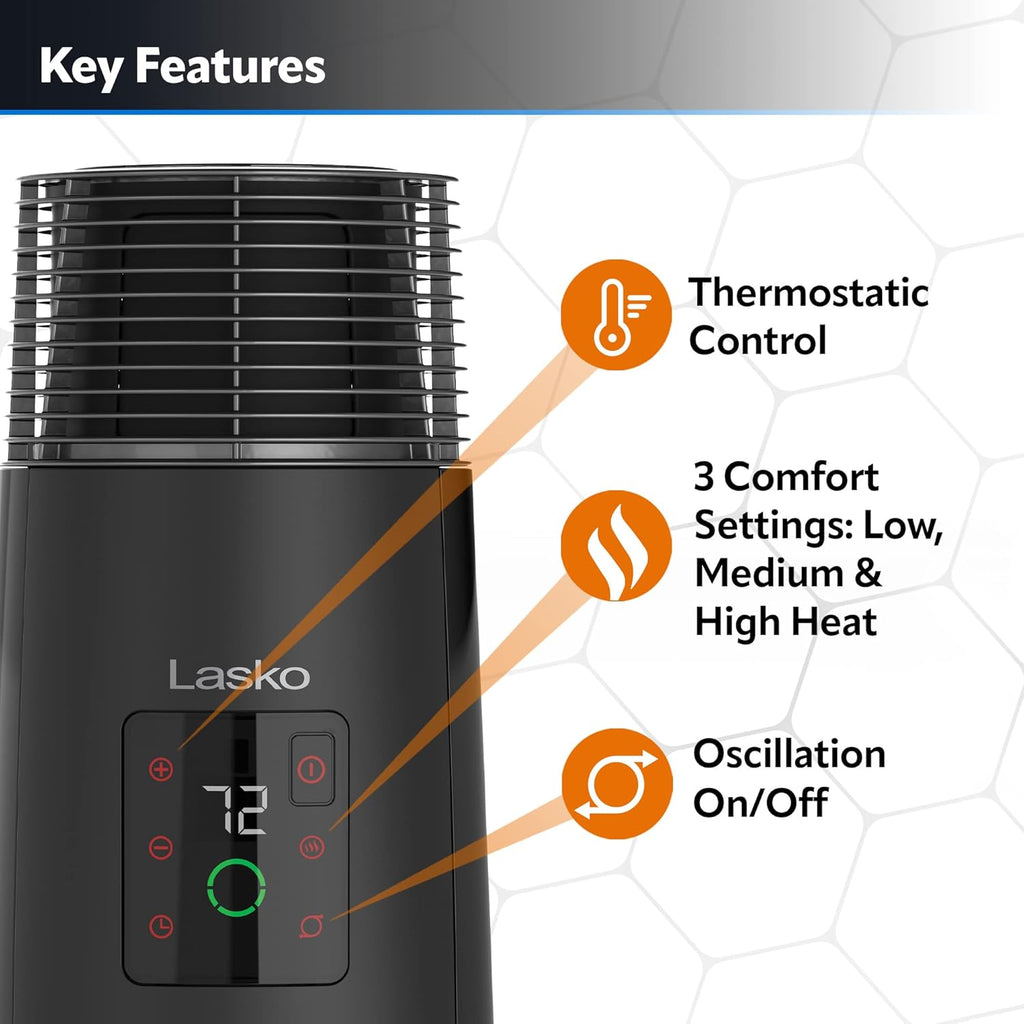 Black 1500W Oscillating Ceramic Tower Heater U6164