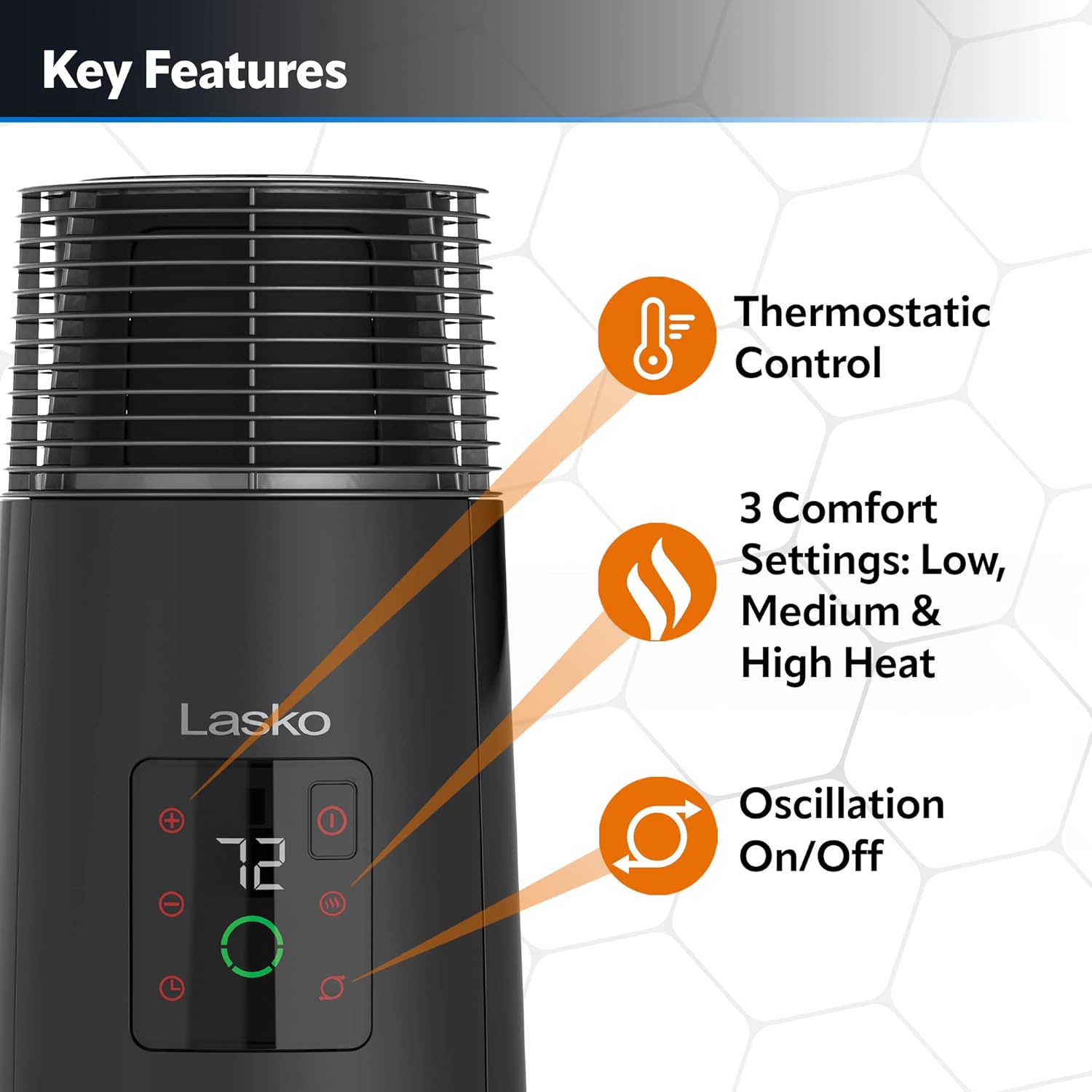 Black 1500W Oscillating Ceramic Tower Heater U6164