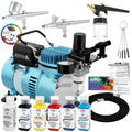 3 Airbrush Air Compressor Kit with 6 Colors Paint Set T483
