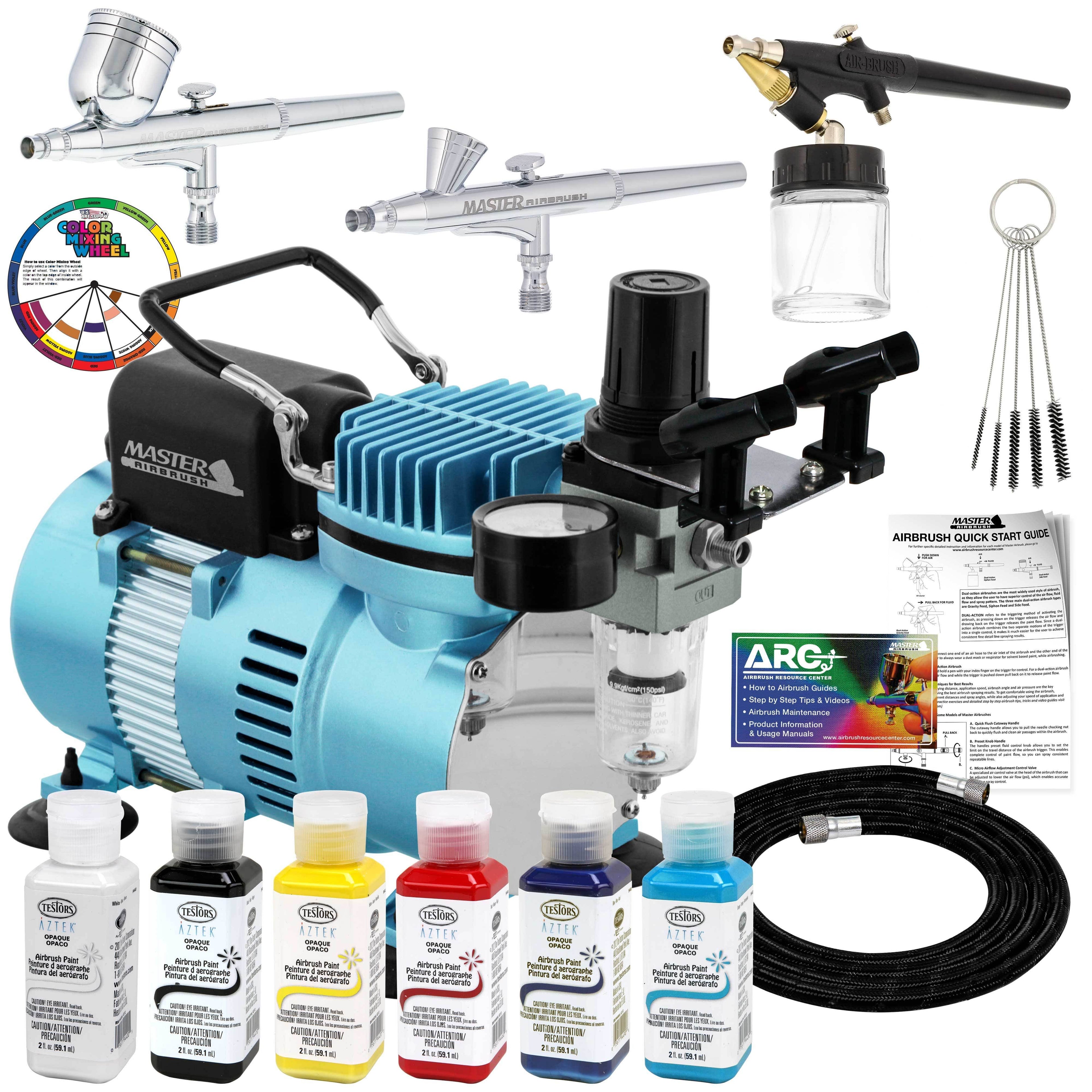 3 Airbrush Air Compressor Kit with 6 Colors Paint Set T483