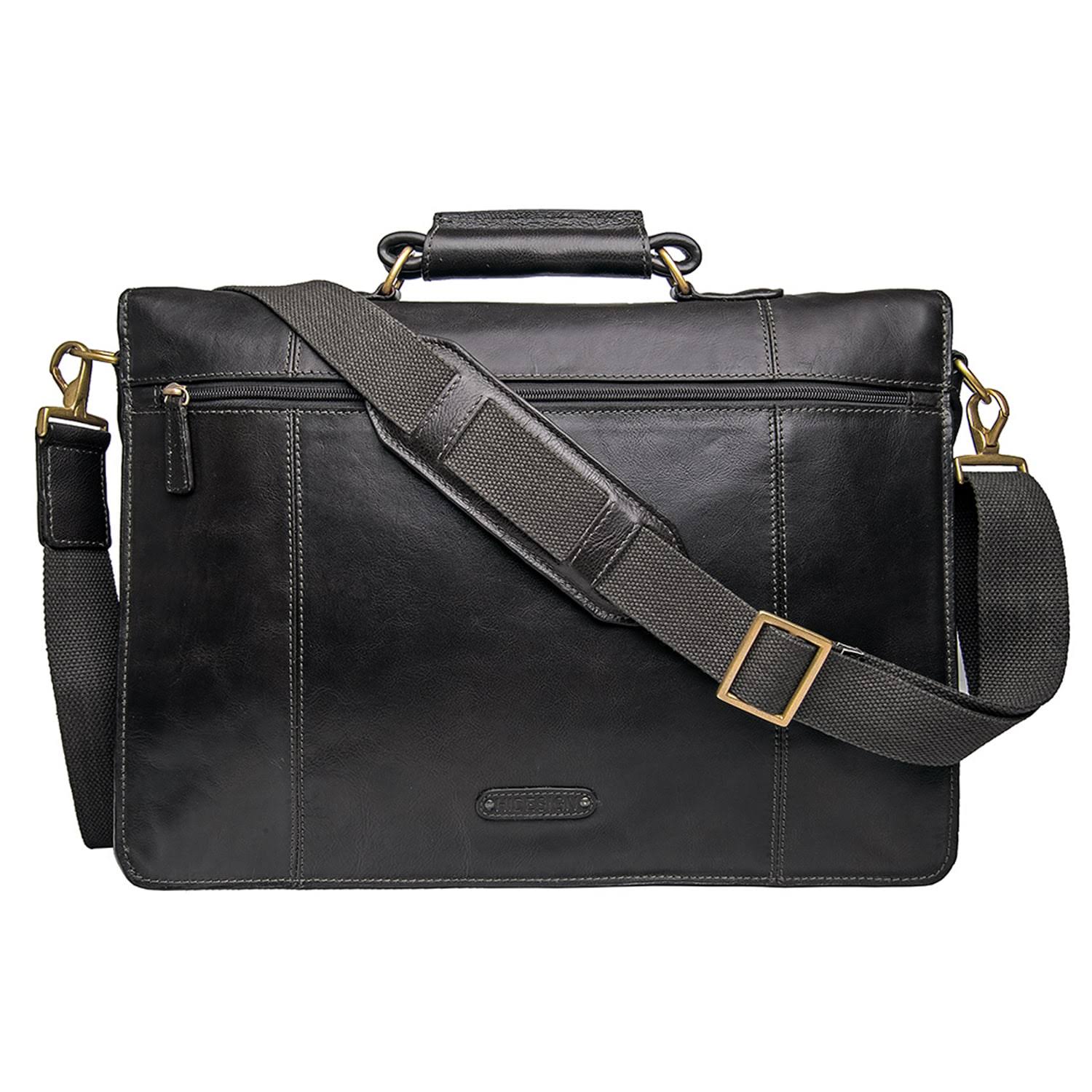 Black Leather Laptop Briefcase D942