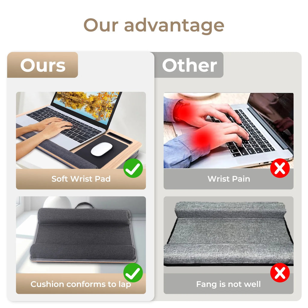 Lap Desk with Wrist Rest, Mouse Pad and Phone Holder, 21.7" x 14.6", Fits Up to 15.6" Laptop, Portable R294988