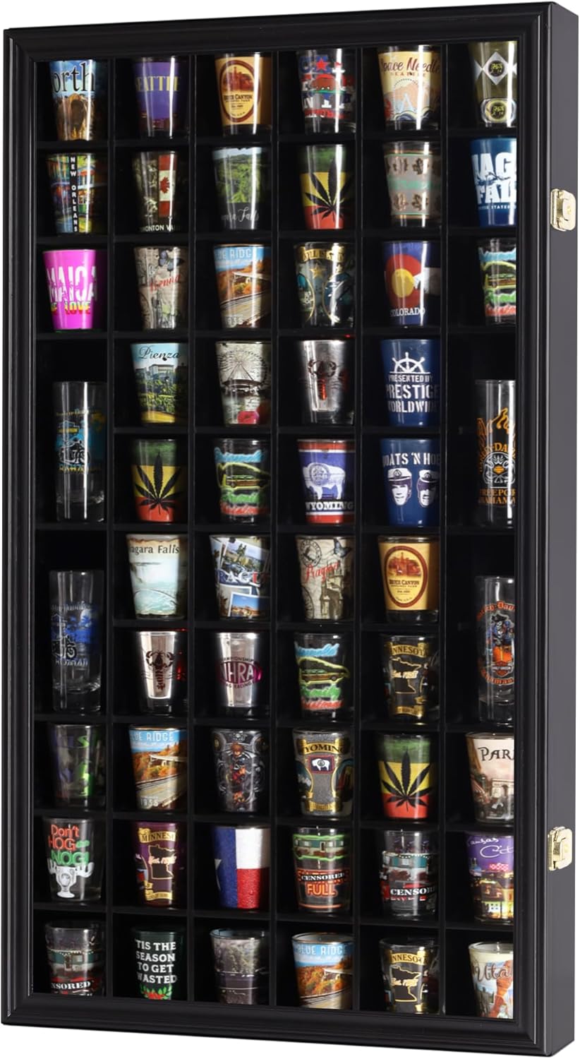 Black 56 Slots Shot Glass Display Case with Lockable Door Y92729