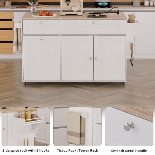 Black Rolling Kitchen Island Cart with Storage and Power Outlet J98983