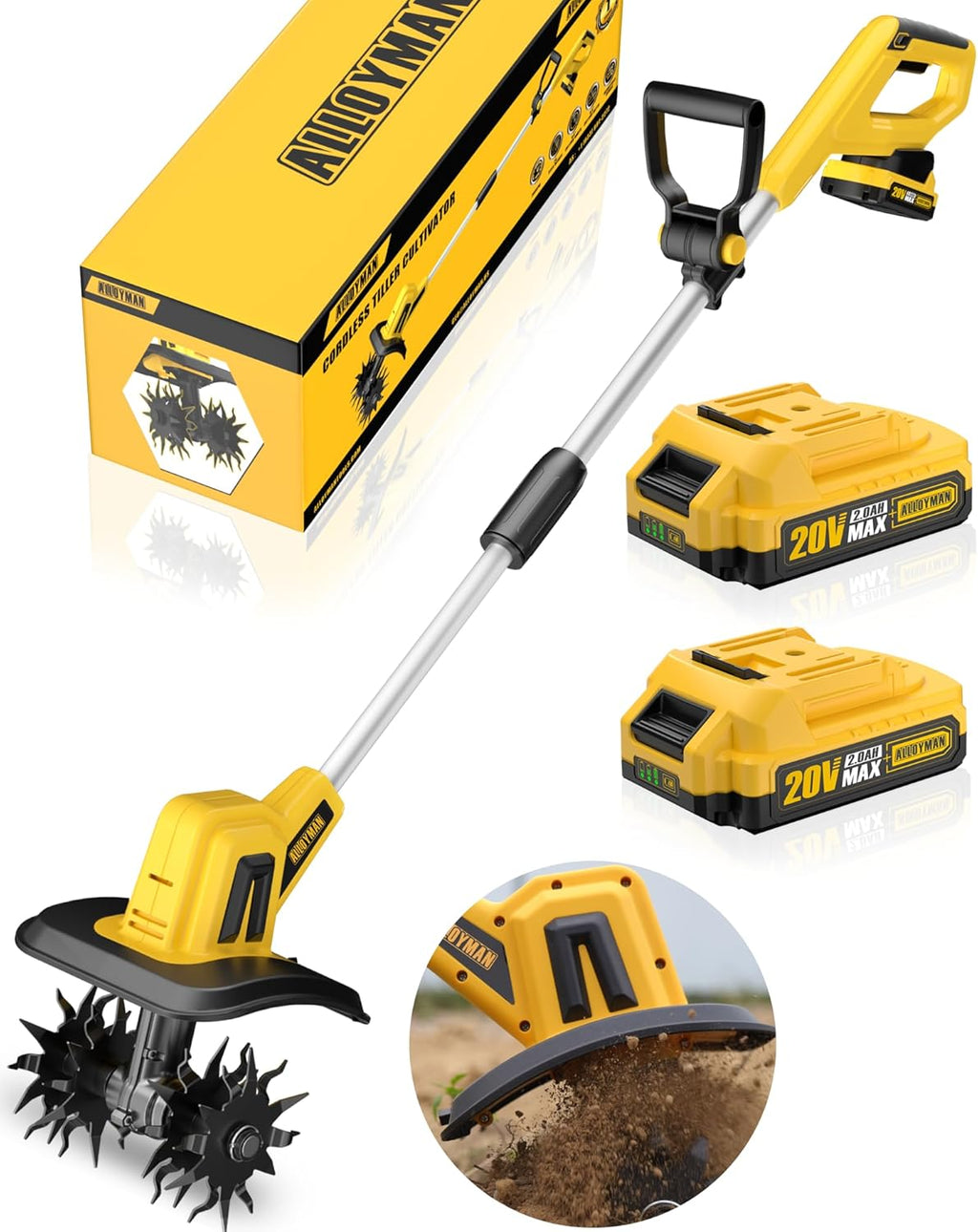 20V Cordless Electric Garden Tiller with 2 * 2.0Ah Batteries & Charger T1666