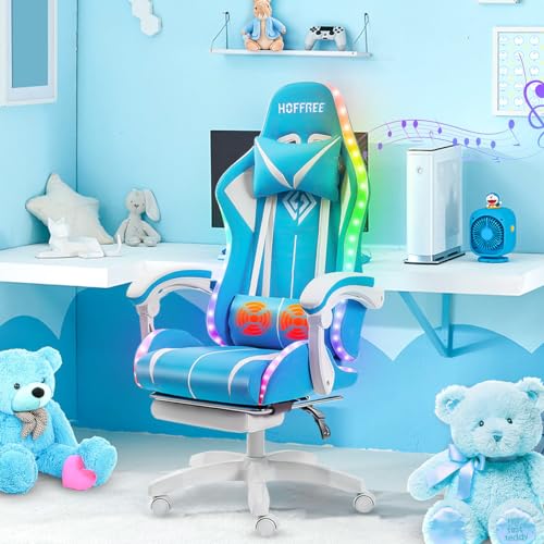 Blue and Black RGB Gaming Chair with Speakers and Footrest A84051