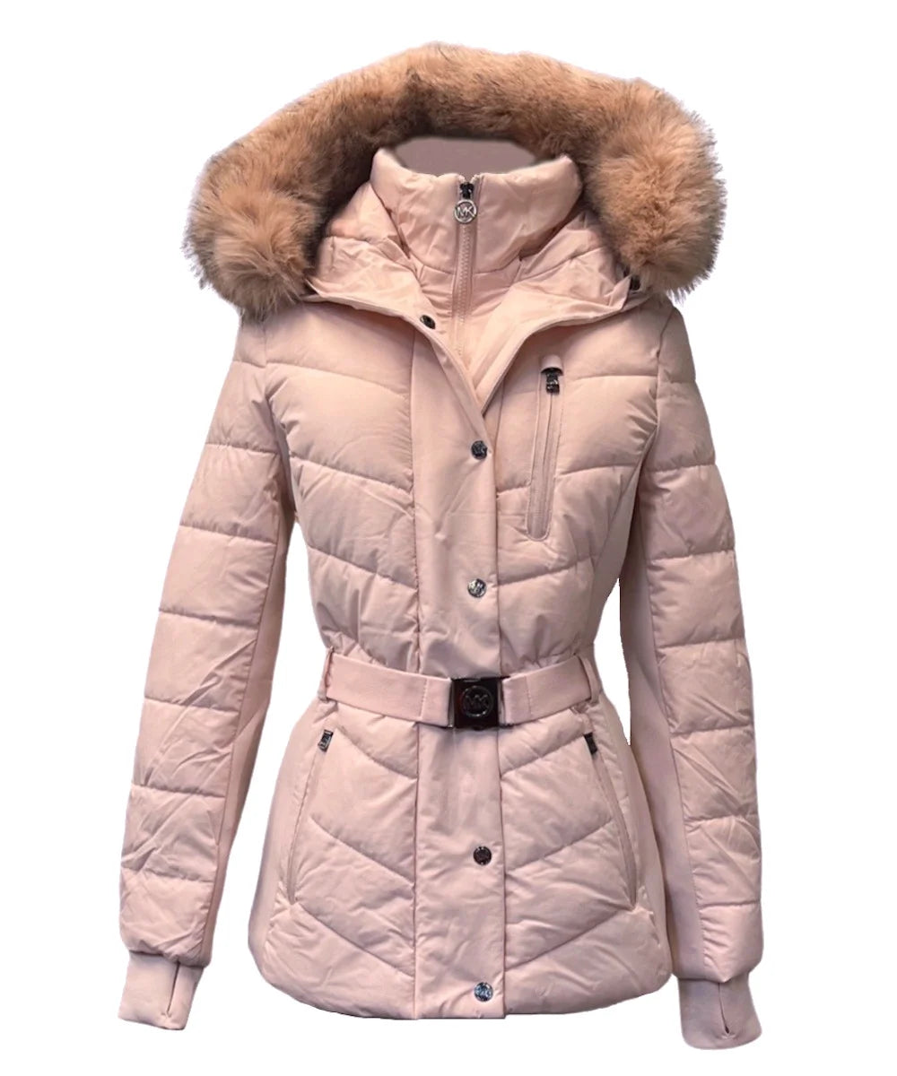 Blush Faux Fur Hooded Puffer Coat Jacket G99190