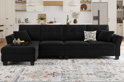 Black Velvet L Shaped Sectional Sofa with Chaise Y9881
