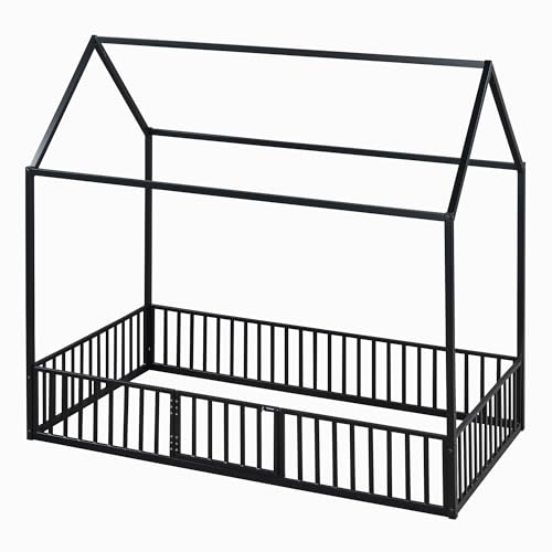 Black Twin Size Metal Floor Bed T721