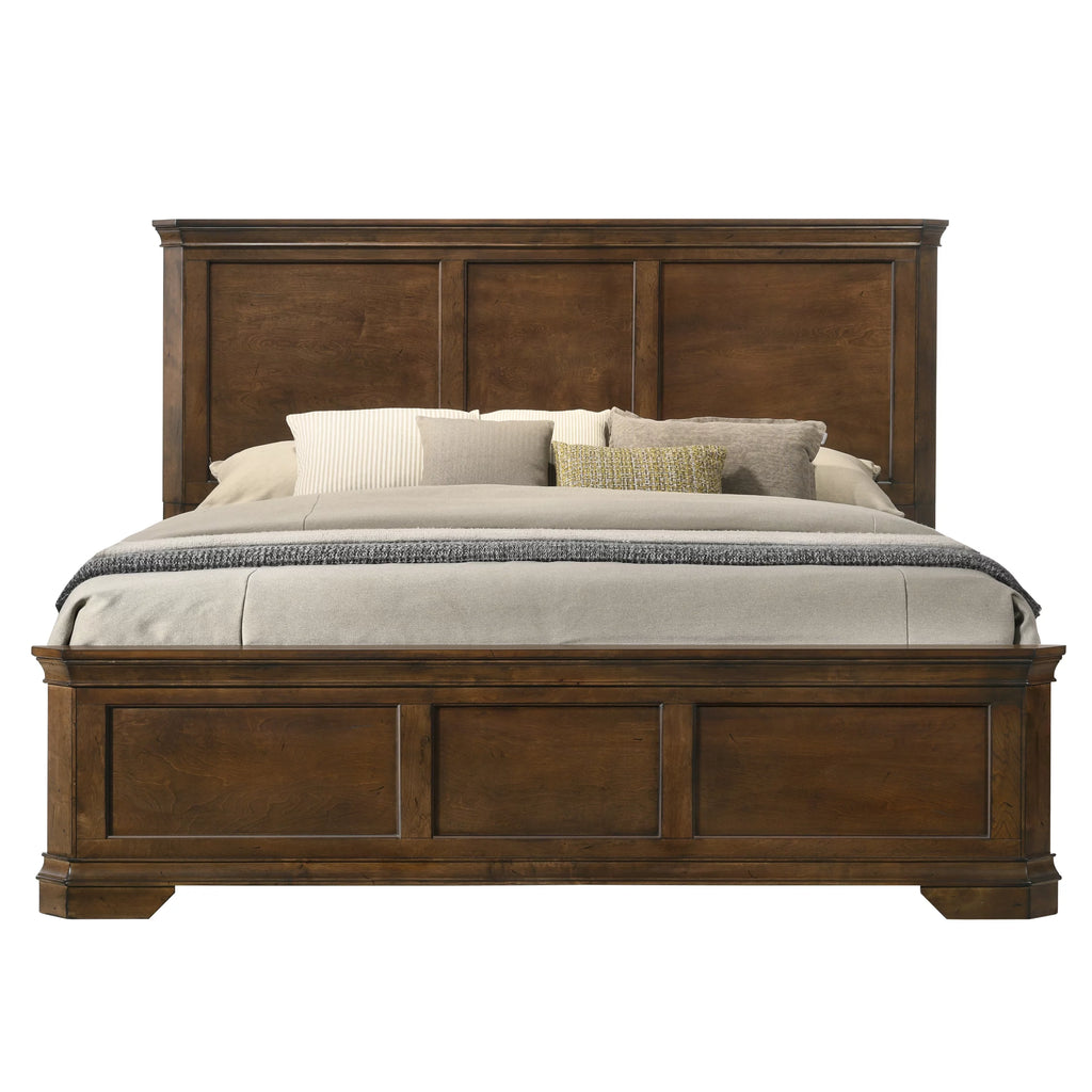Queen Antique Walnut Finish Wood Panel Bed K68674