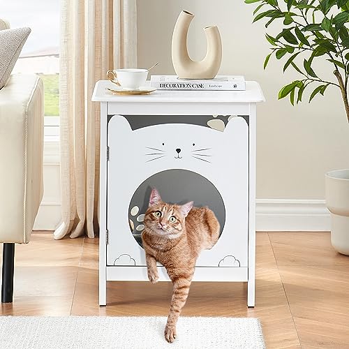 Cat Litter Box Enclosure, Hooded Hidden Pet Box, Pet Cabinet Side Table F65960