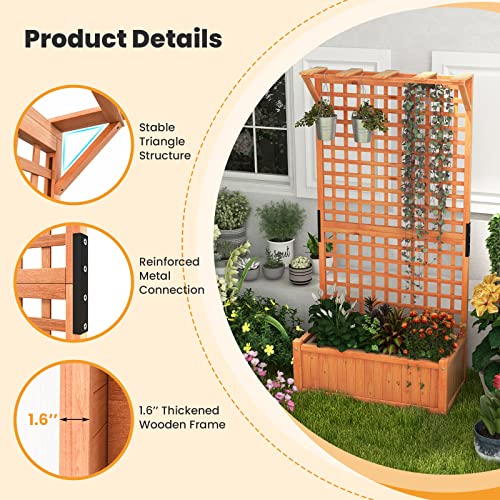 2 Pcs Raised Garden Bed with Trellis & Roof, 72.5" Wooden Planter Box J999