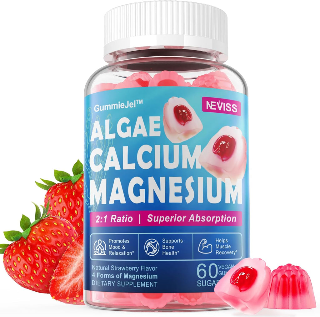 Calcium Supplement Gummy with Algae Calcium 600mg, Magnesium 300mg, Zinc, D3 & B12 Complex, 1Pack F11050
