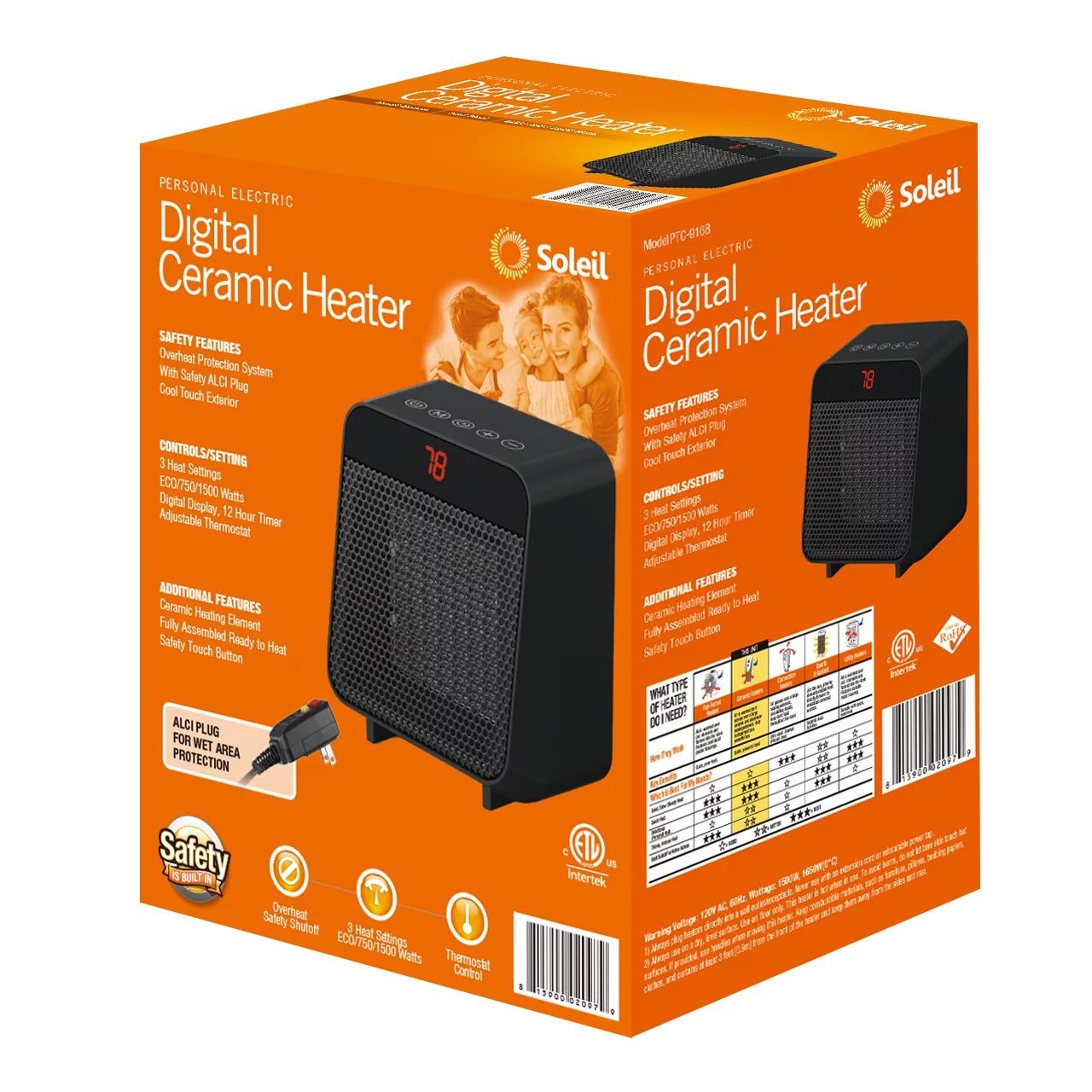 Electric Digital Ceramic Heater 1500W Black D957707