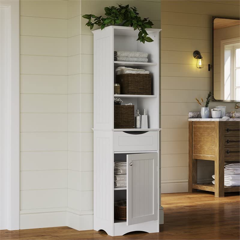 Gray Ashland Bathroom Freestanding Storage Cabinet with Three Open Shelves and Drawer Z890