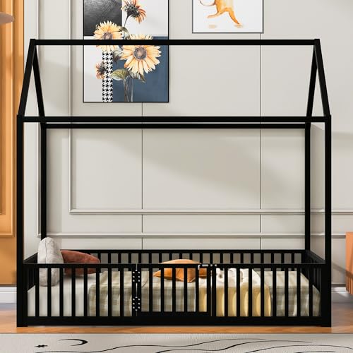 Black Twin Size Metal Floor Bed T721