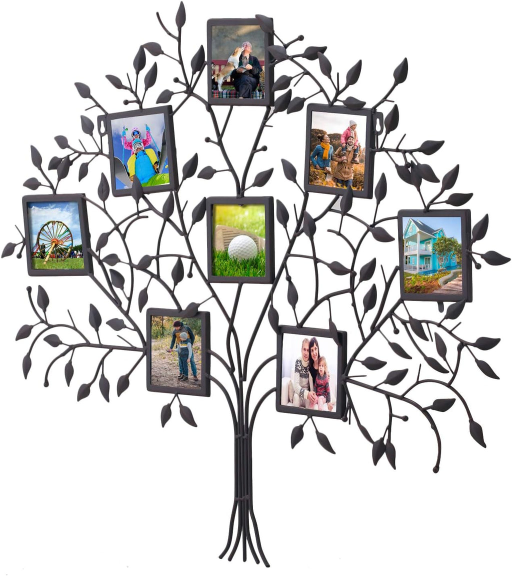 Black Metal Wall Hanging Picture Frame with 8 Openings S476