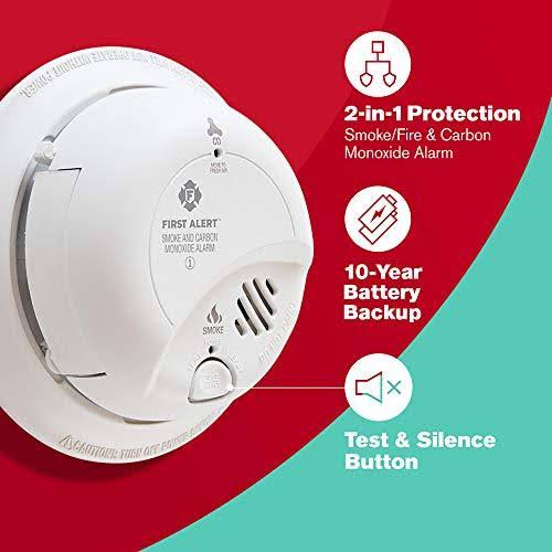 Hardwired AC Smoke and Carbon Monoxide Detector with 10 Year Sealed Battery Backup T93497