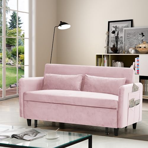 Gray Velvet Convertible Sofa Bed with Pull-Out Bed Y991