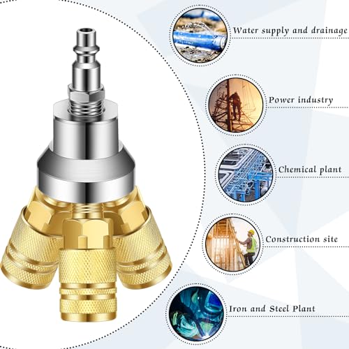 2 Pcs 3 Way Air Manifold Air Hose Splitter with 3 Steel Couplers and 1/4" Male NPT Plug P4429