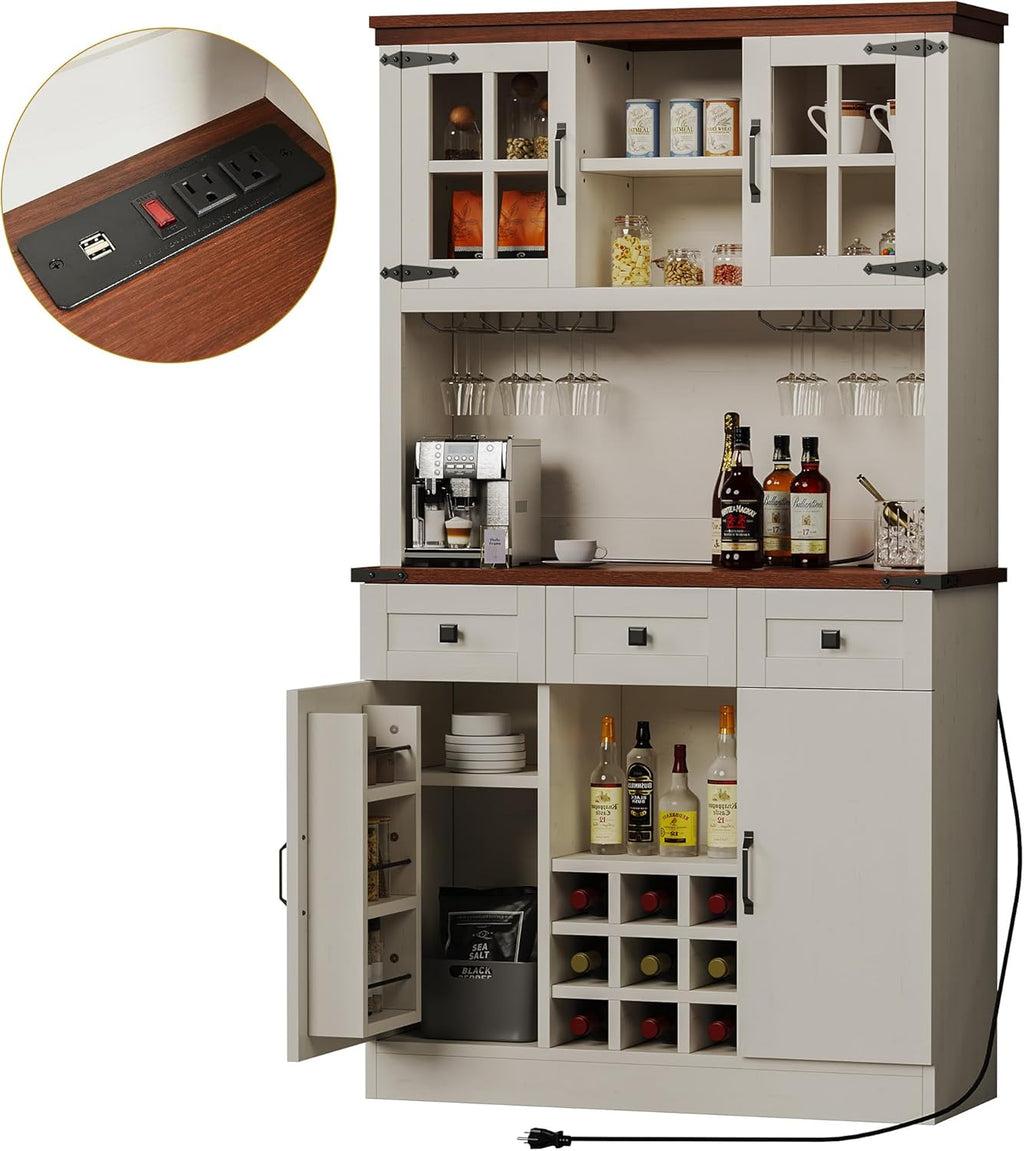 Antique White 72 Inch Kitchen Pantry Cabinet with 3 Drawers F640