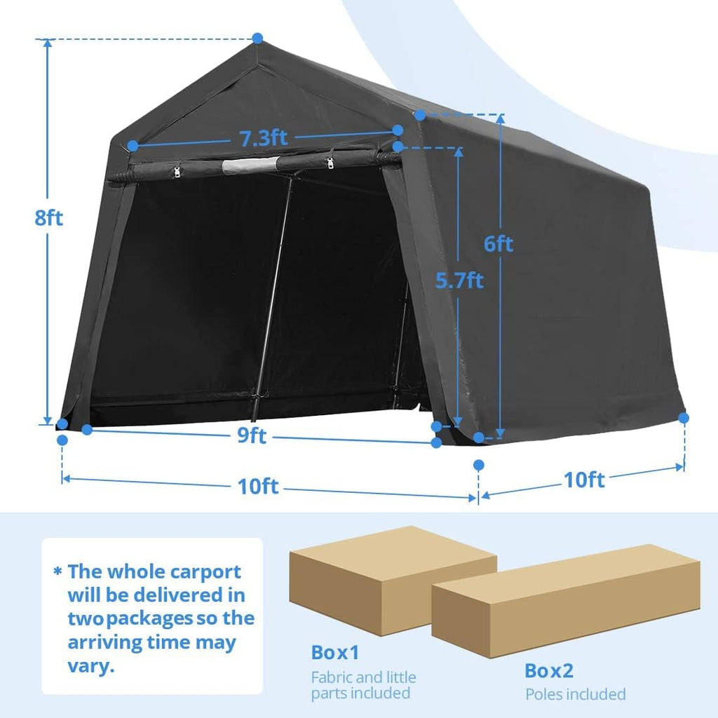 Gray 10x10 ft Heavy Duty Portable Canopy Shelter Carport with 2 Roll up Zipper Doors J865