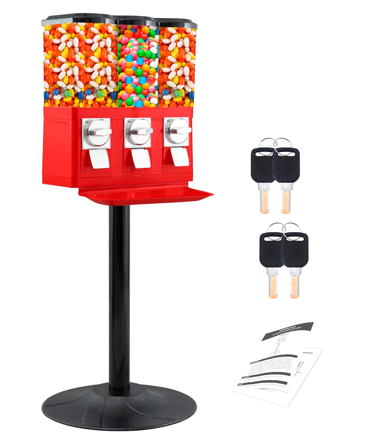 Triple Candy Vending Machine with 3 Removable Canisters and Quarter Coin Operated Anti-Theft Lock O318777