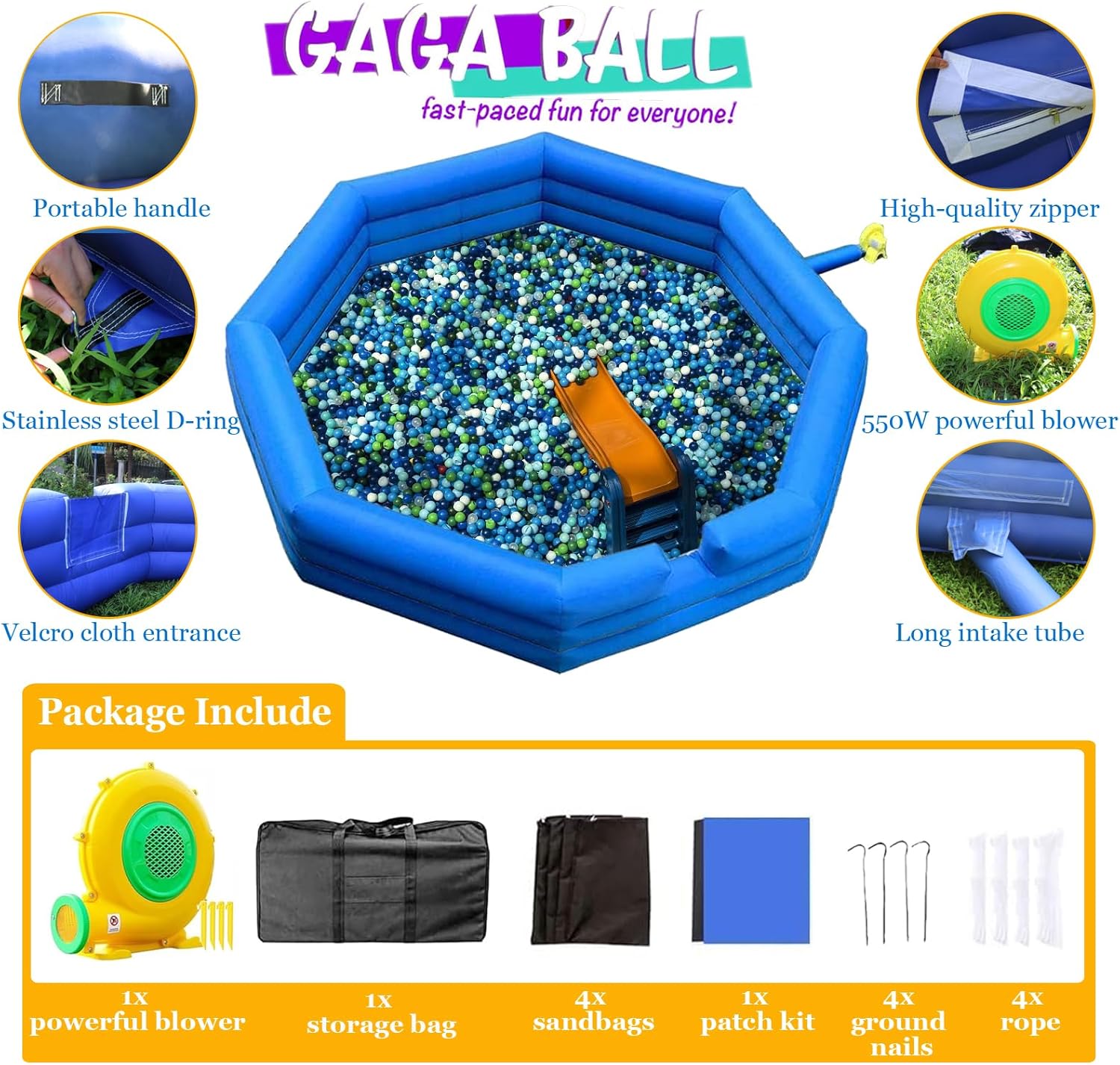 15FT Inflatable Gaga Ball Pit with Electric Blower T77042