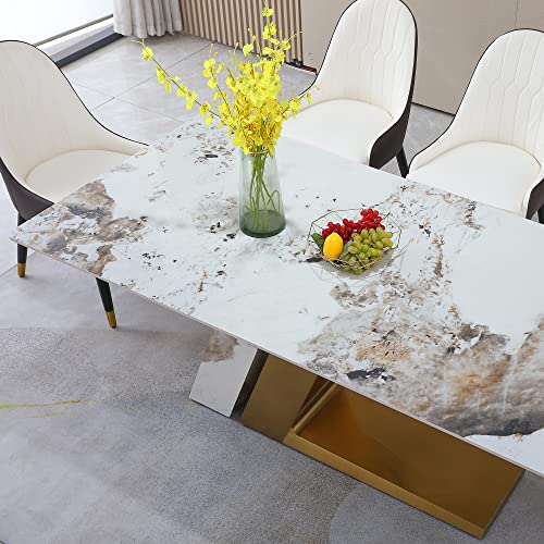 Rectangular Sintered Stone Dining Table with Gold Stainless Steel Base L304